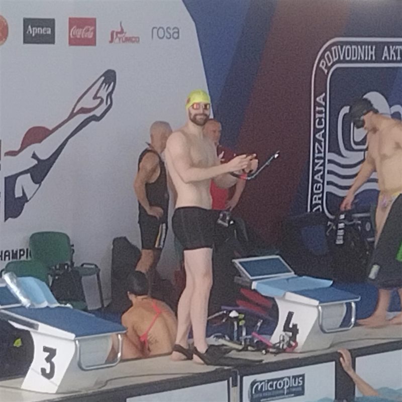 Marko Krce Rabar on the starting block at the 2024 CMAS World Finswimming Championships in Belgrade