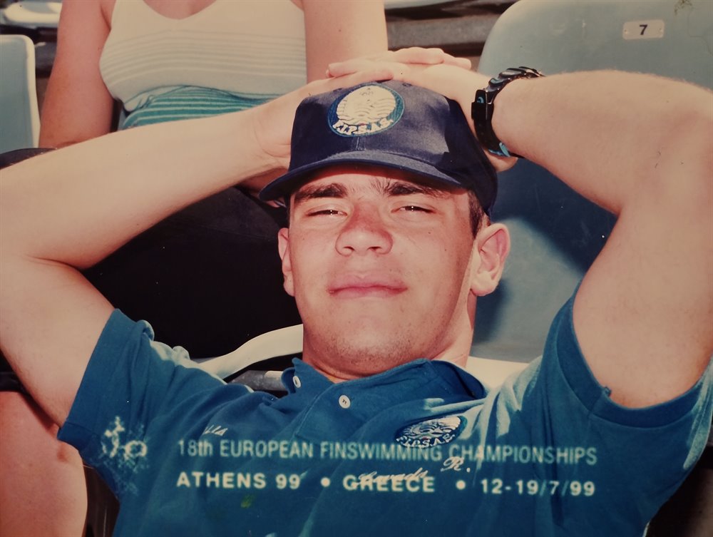 Rubes Levada at the 18th European Finswimming Championships, Athens, July 1999